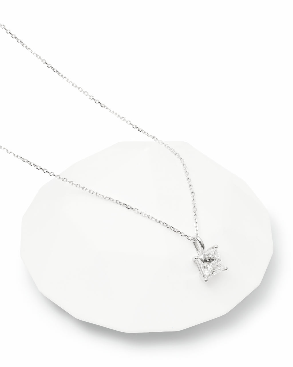 Classic 1 CT Princess-Cut Lab-Grown Diamond Necklace in 14K White Gold