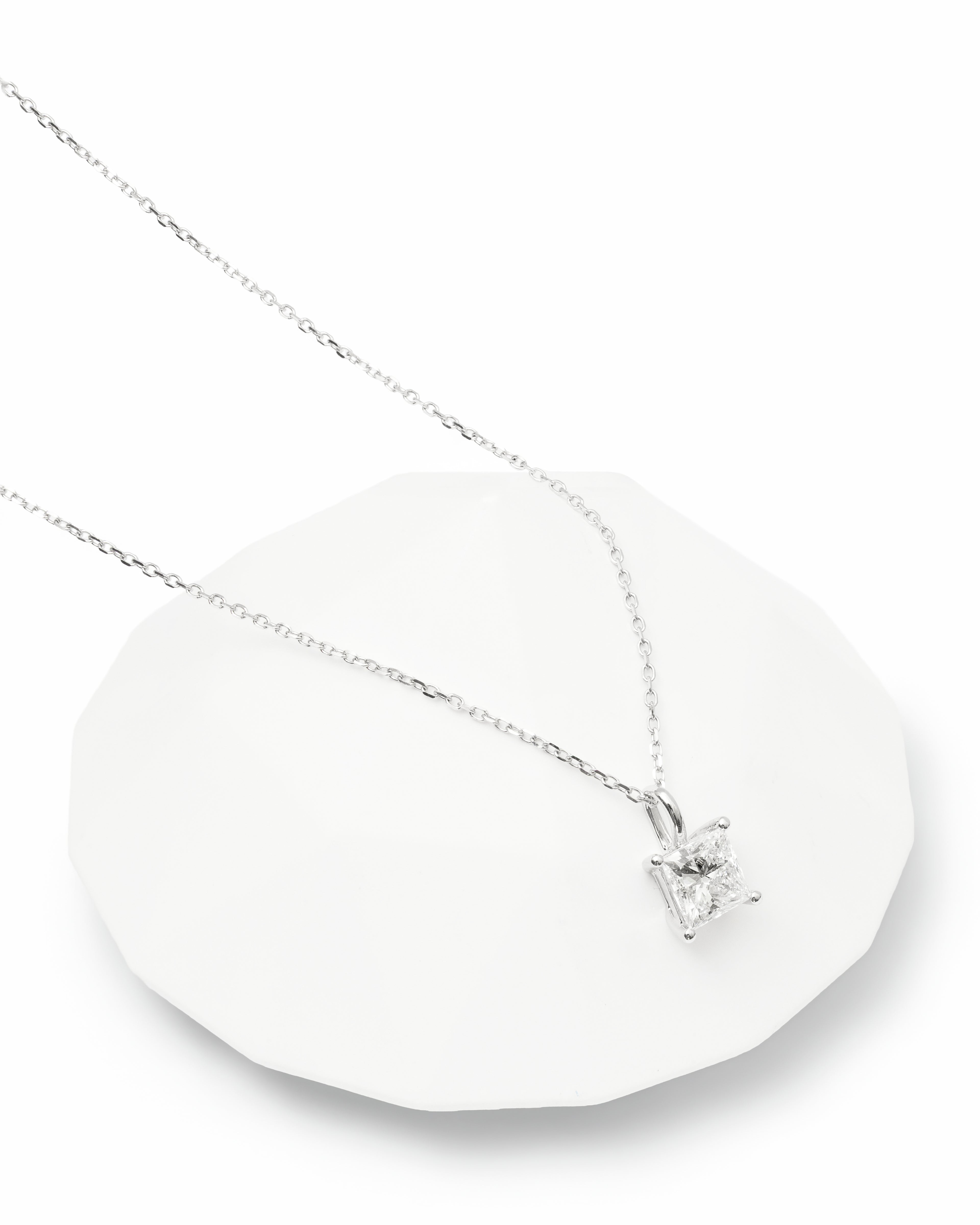 Classic 1 CT Princess-Cut Lab-Grown Diamond Necklace in 14K White Gold