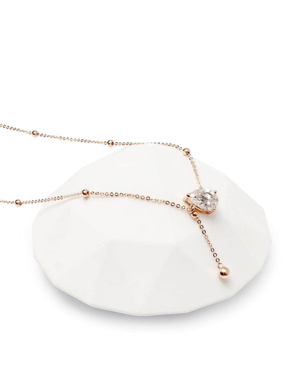 Pear-Cut 1.0ct Diamond Lariat Necklace | 18K Solid Rose Gold