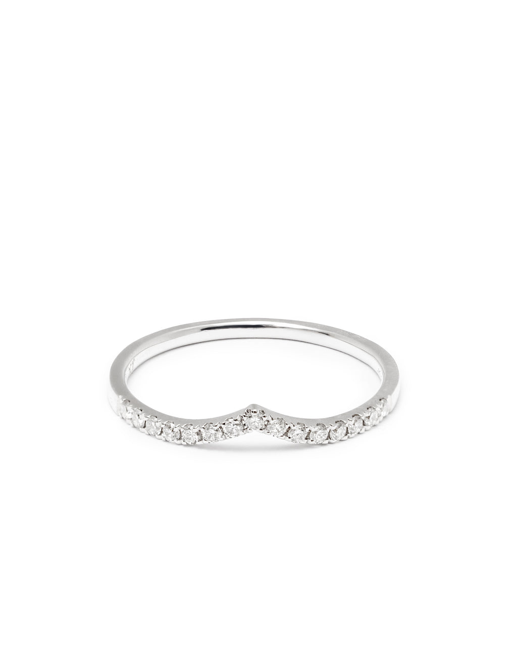 14K White Gold Diamond Heart Curve Band