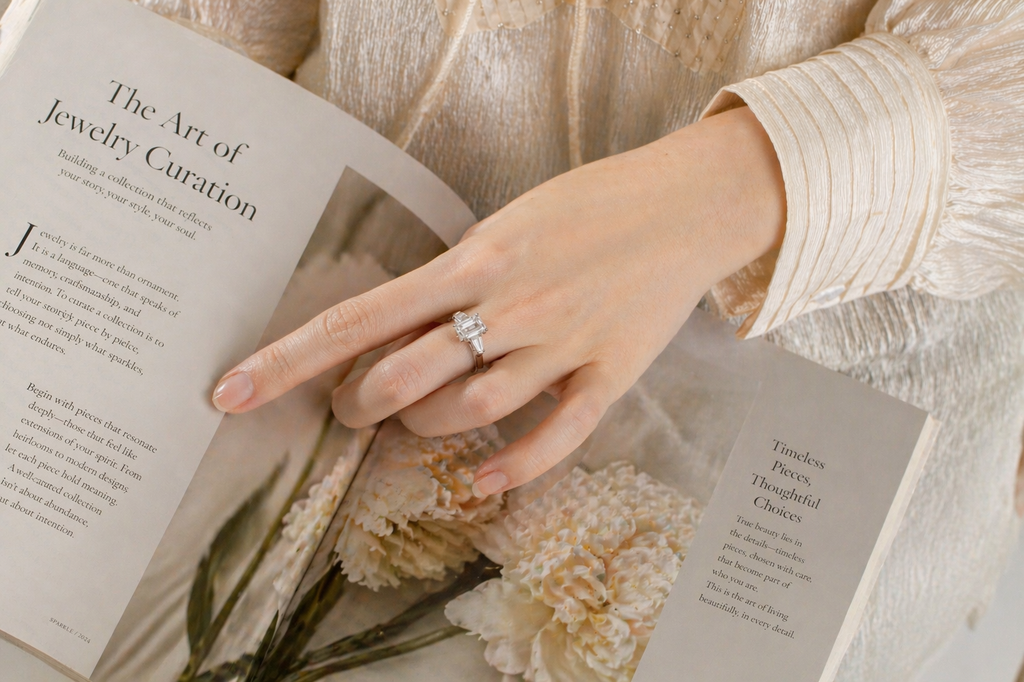 Emerald-Cut Trilogy Ring Lab-Grown Diamond in 14K Gold