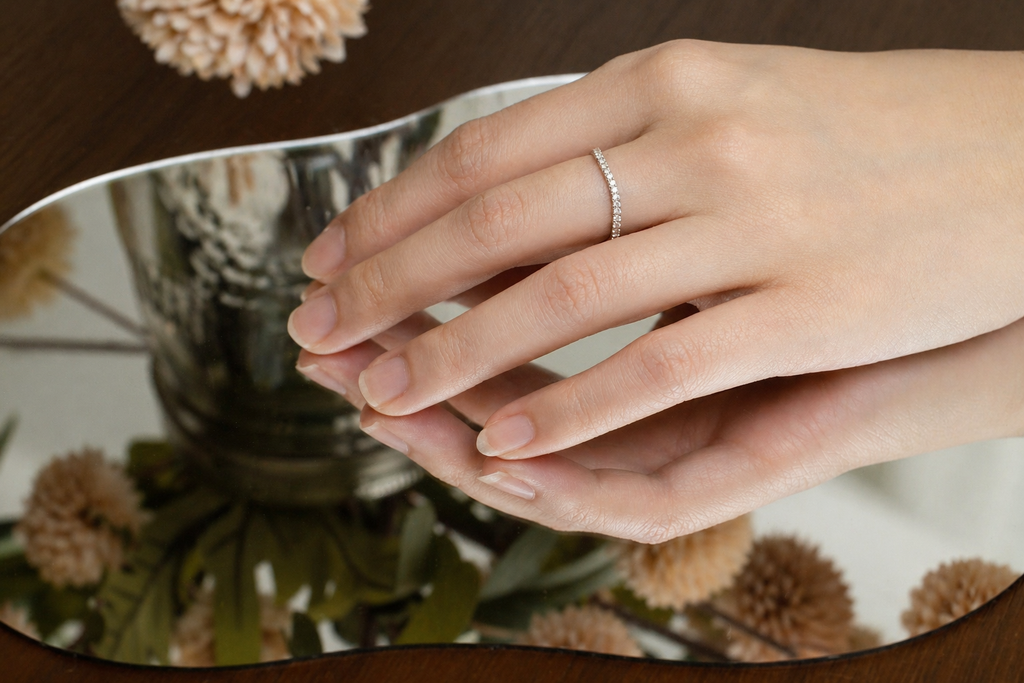 Slim Half-Eternity Lab-Grown Diamond Band – 14K White Gold