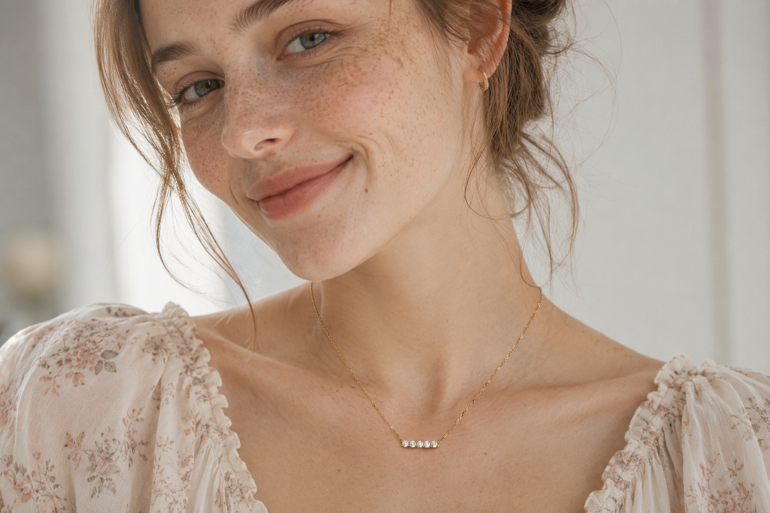 Minimalist Five-Diamond Lab-Grown Necklace – 14K Yellow Gold