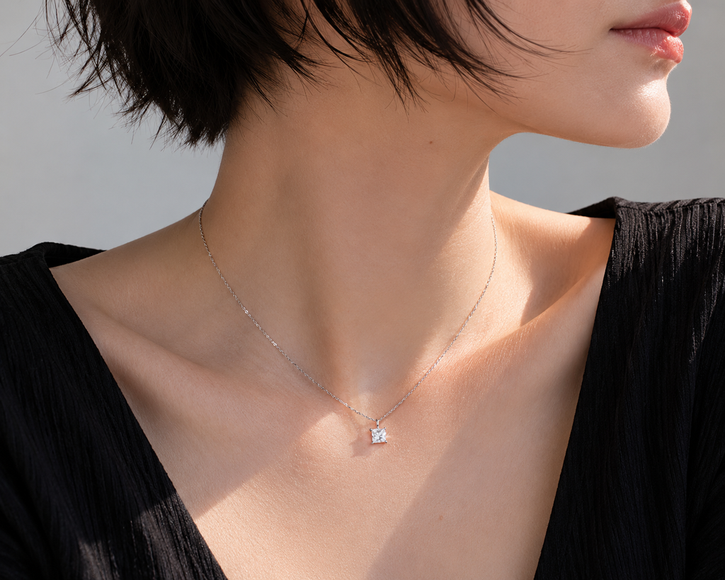 Classic 1 CT Princess-Cut Lab-Grown Diamond Necklace in 14K White Gold