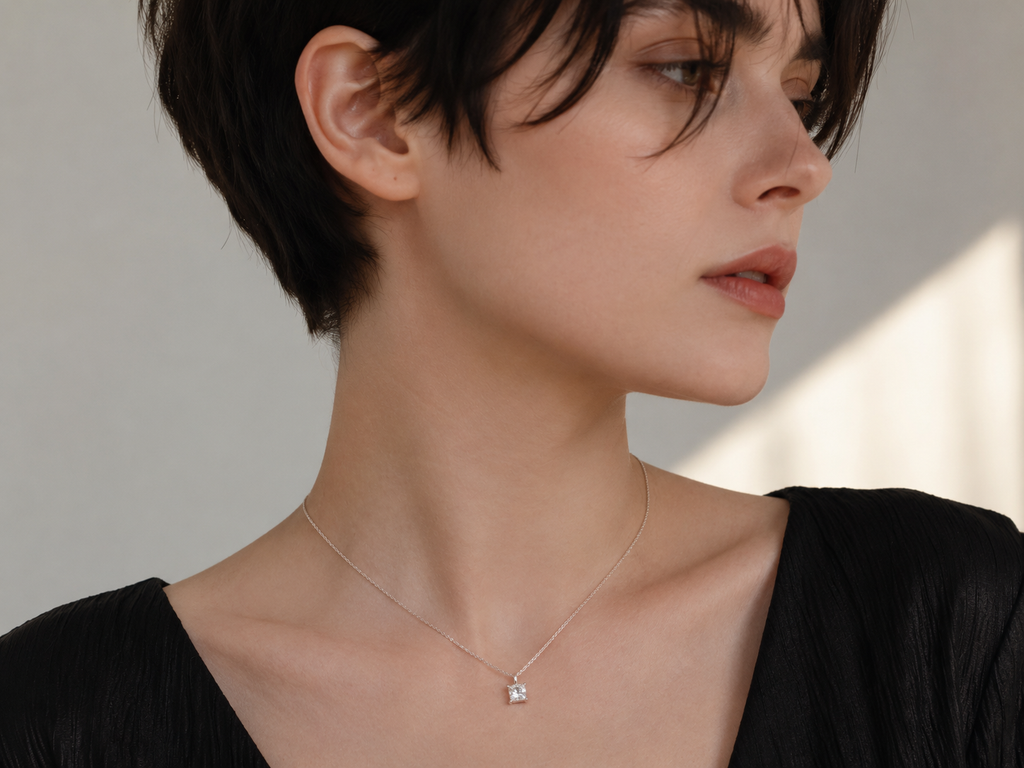 Classic 1 CT Princess-Cut Lab-Grown Diamond Necklace in 14K White Gold