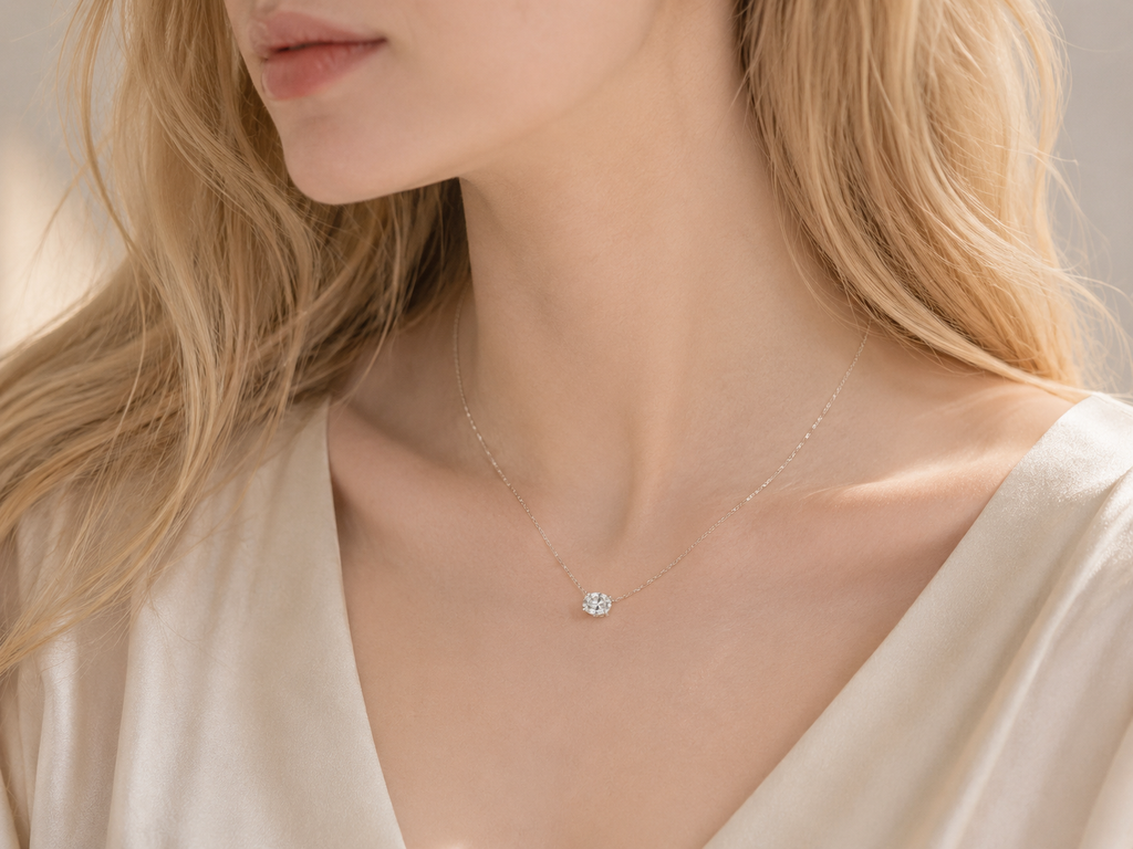 Oval Lab-Grown Diamond Solitaire Necklace – 14K White Gold