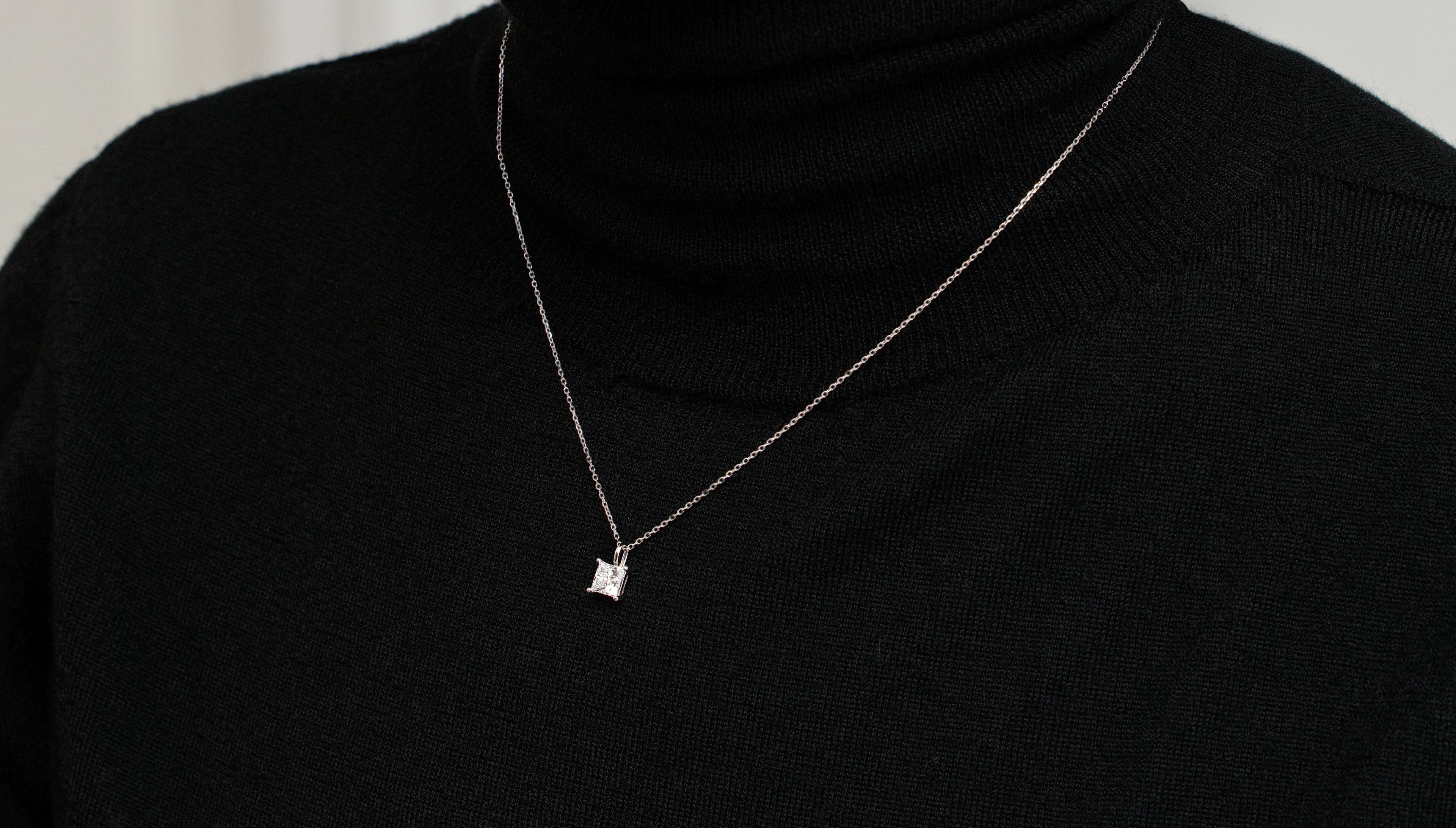 Classic 1 CT Princess-Cut Lab-Grown Diamond Necklace in 14K White Gold